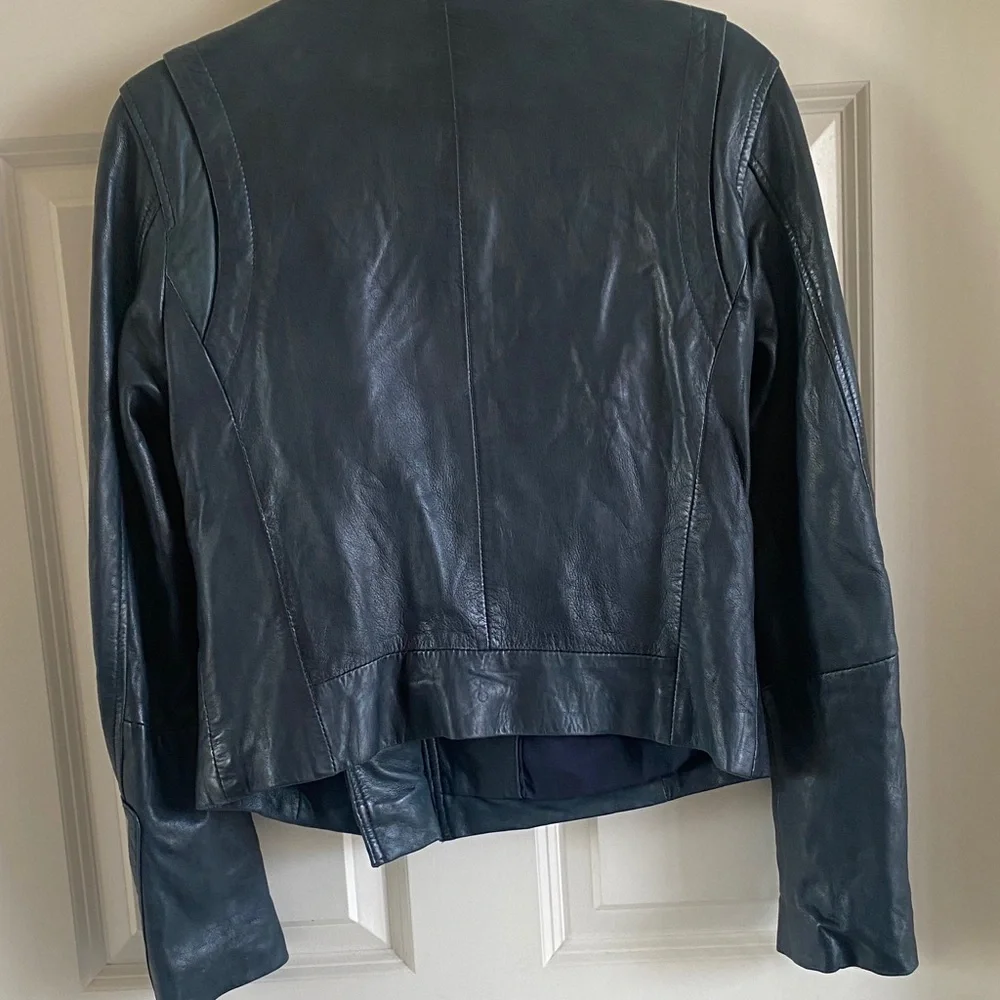 Stradivarius Dark Blue Leather Moto Jacket - Picture 4 of 5